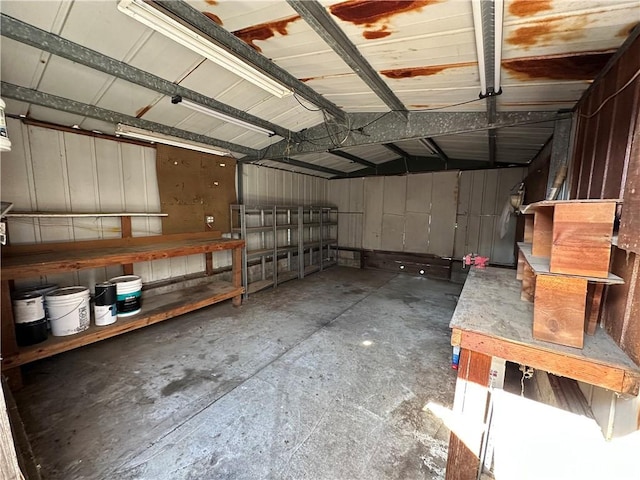 garage with metal wall