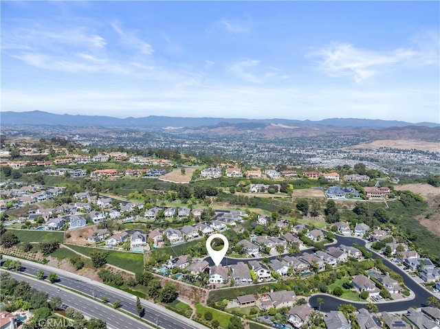 bird's eye view featuring a mountain view and a residential view