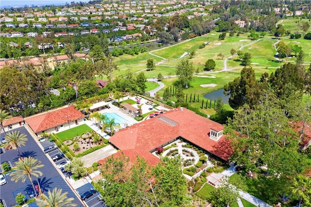 drone / aerial view featuring view of golf course