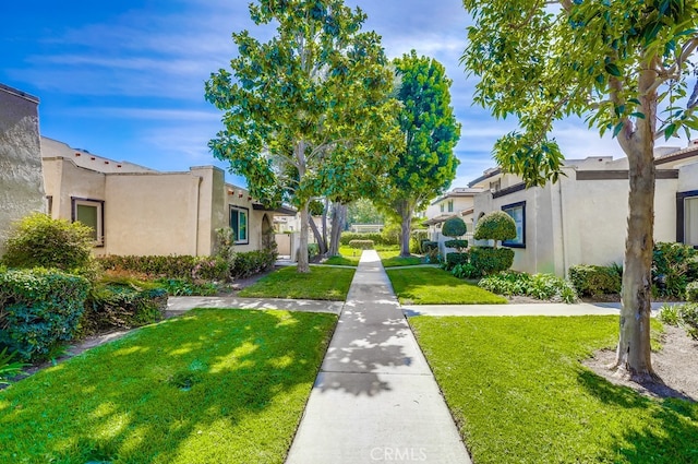 view of property's community with a residential view and a yard