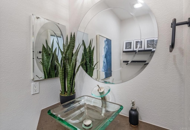 interior details featuring a textured wall and a sink