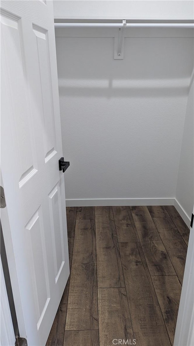 spacious closet with dark wood finished floors