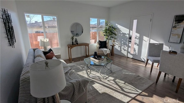 living room featuring baseboards and wood finished floors