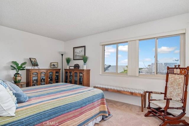 bedroom with carpet flooring and a textured ceiling