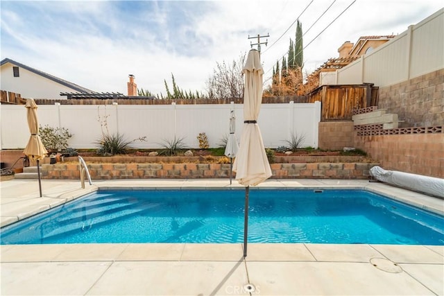 view of pool with a patio area, a fenced backyard, and a fenced in pool