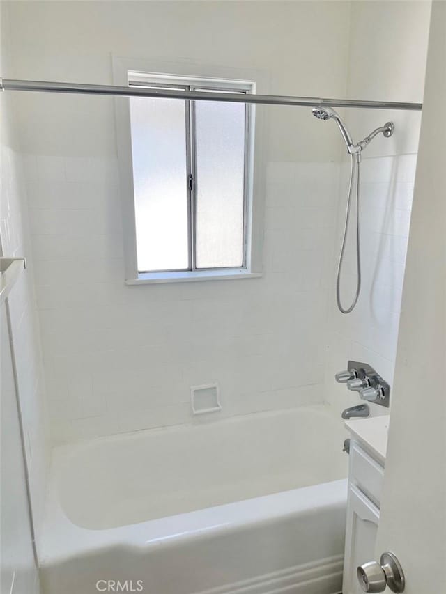 full bathroom featuring vanity and bathtub / shower combination