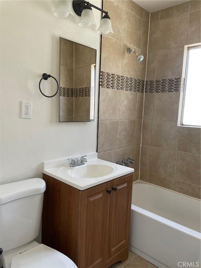 full bath with vanity, toilet, and shower / bathtub combination