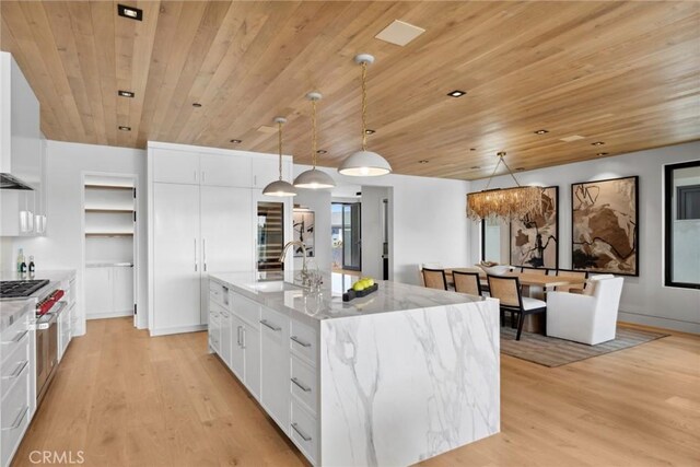 20 Balboa Cvs, Newport Beach, CA 92663 - kitchen with light wood-type flooring, wooden ceiling, a sink, and double oven range