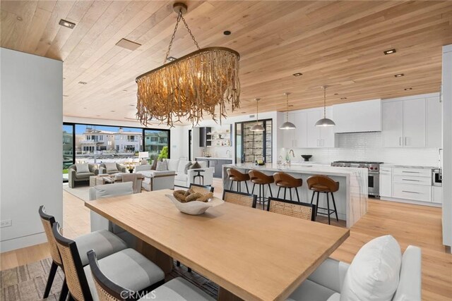 20 Balboa Cvs, Newport Beach, CA 92663 - dining area with wood ceiling, a notable chandelier, and light wood-type flooring
