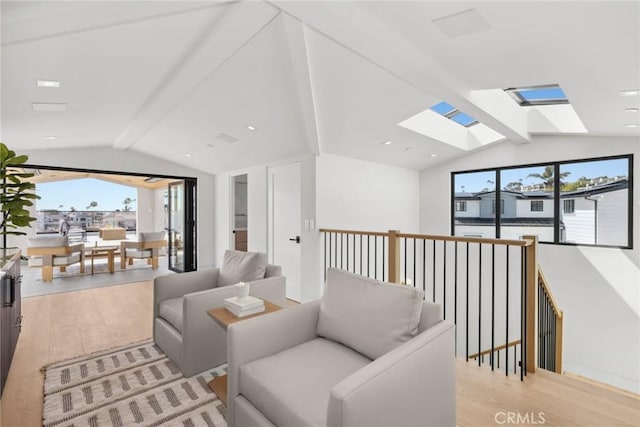 20 Balboa Cvs, Newport Beach, CA 92663 - living area with vaulted ceiling with skylight and wood finished floors