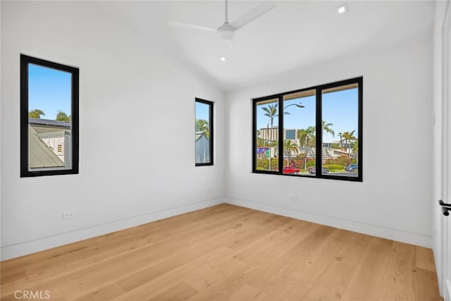 20 Balboa Cvs, Newport Beach, CA 92663 - unfurnished room with a ceiling fan, baseboards, light wood finished floors, and lofted ceiling