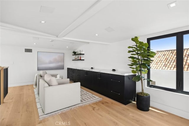 20 Balboa Cvs, Newport Beach, CA 92663 - living area with light wood-type flooring, recessed lighting, and beam ceiling