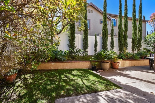 view of yard featuring a patio area and fence