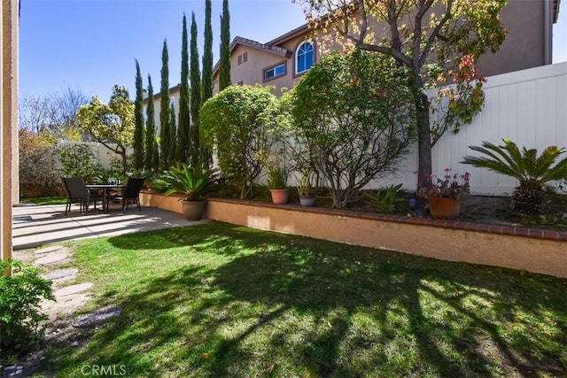 view of yard with a patio and fence