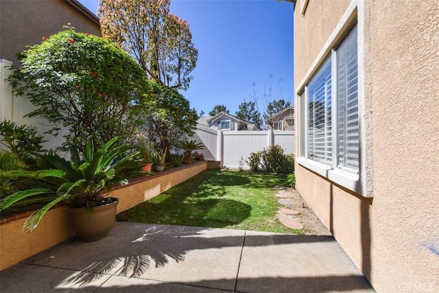 view of yard with a patio and fence