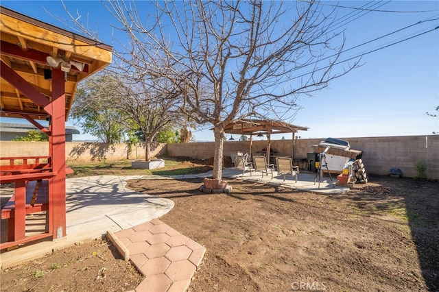 view of yard with a fenced backyard and a patio area