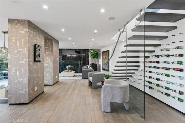 interior space with recessed lighting and wood finished floors