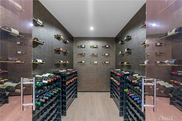 wine room with wood finished floors