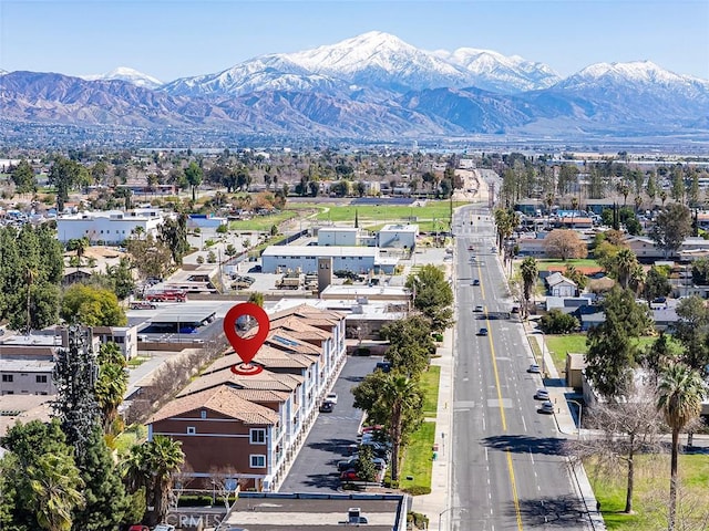 drone / aerial view with a mountain view