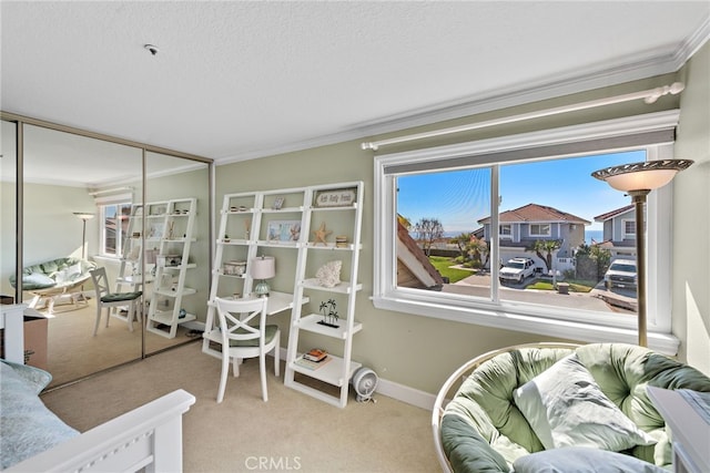 2170 Via Teca Unit 63, San Clemente, CA 92673 - bedroom with crown molding, carpet floors, a closet, and baseboards