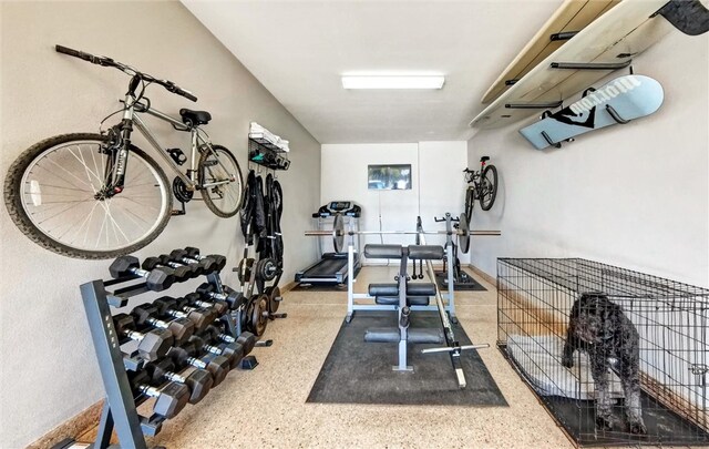 exercise room featuring baseboards