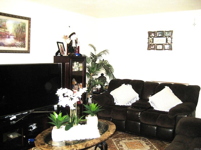 living area featuring tile patterned floors