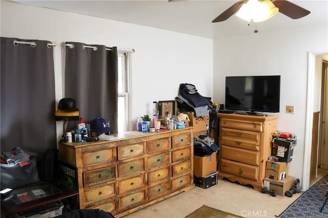 bedroom with light carpet