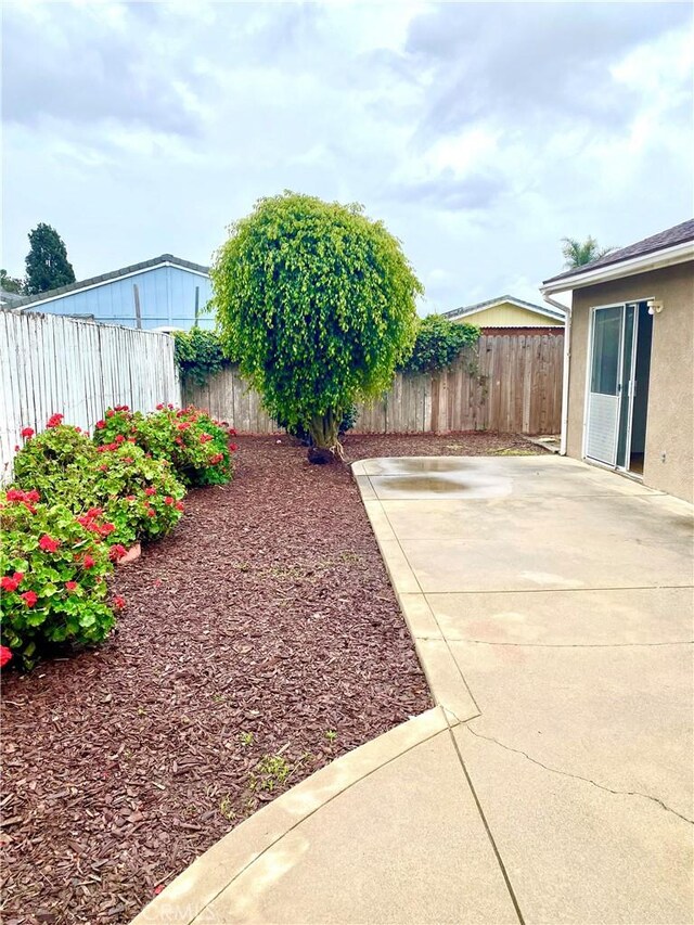 view of yard featuring a patio and a fenced backyard