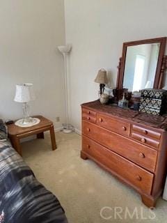 sitting room featuring light colored carpet