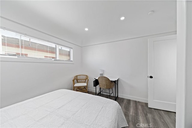 bedroom featuring recessed lighting, wood finished floors, and baseboards