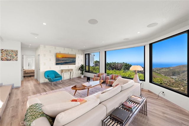 living area featuring recessed lighting and wood finished floors