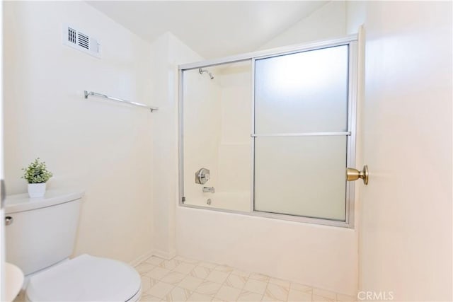 full bathroom with toilet, visible vents, and enclosed tub / shower combo