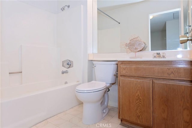 full bathroom with vanity, toilet, and shower / bathtub combination