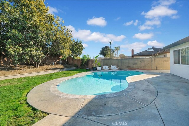 view of swimming pool with a fenced in pool, a patio, and a fenced backyard