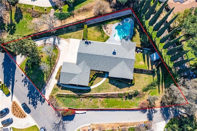 23187 Glendora Dr, Grand Terrace, CA 92313 - aerial view of property's location with property boundaries highlighted and a pool