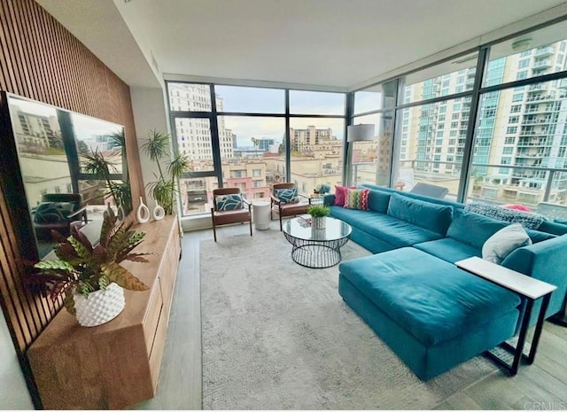 sunroom with a city view