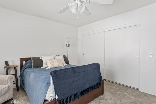 bedroom with a closet and ceiling fan