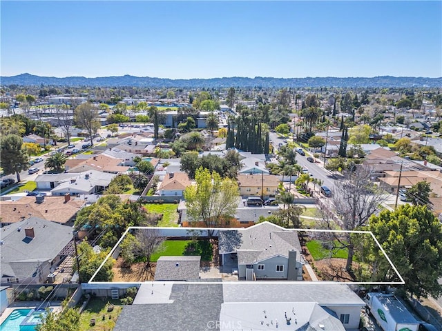 aerial view featuring a residential view and a mountain view