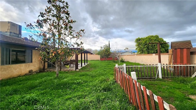 view of yard featuring a patio and a fenced backyard