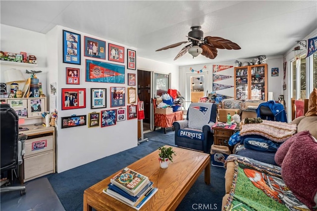 living room with ceiling fan