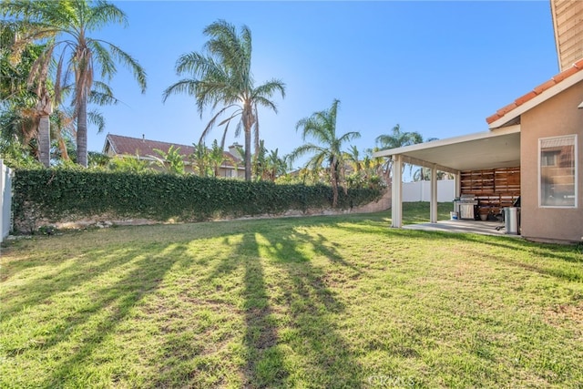 view of yard with a patio area and fence