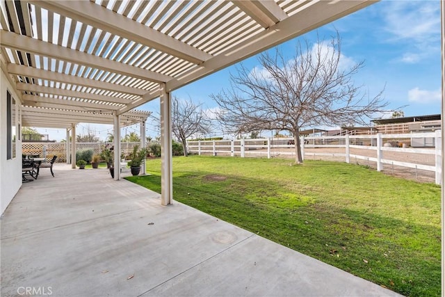 view of patio / terrace with a pergola and a fenced backyard