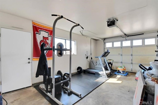 exercise room featuring a garage