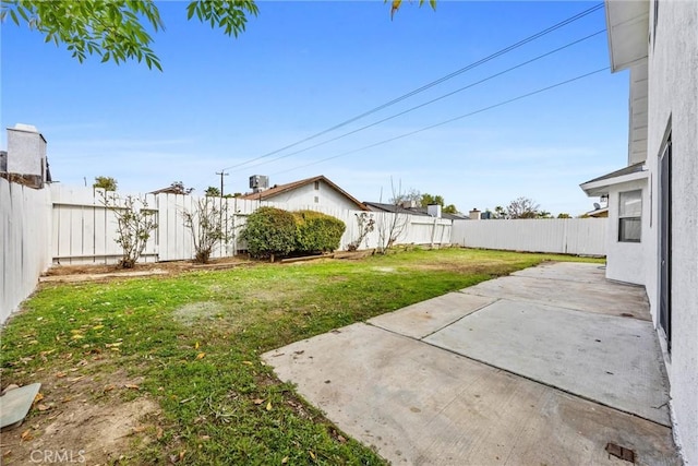 view of yard with a fenced backyard and a patio area