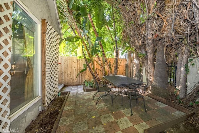 view of patio / terrace featuring outdoor dining space and a fenced backyard