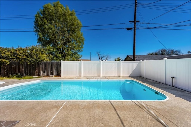 view of pool with a patio area, a fenced in pool, and a fenced backyard