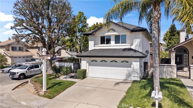 3266 Ashgate Ct, Ontario, CA 91761 - traditional-style house featuring driveway, a gate, stucco siding, an attached garage, and fence