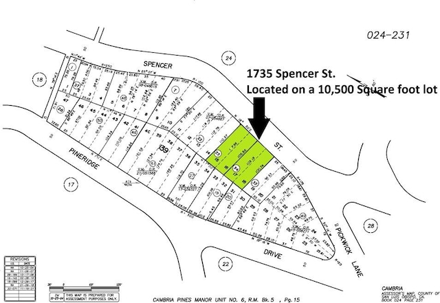 1735 Spencer St, Cambria, CA 93428 - map showing property parcels