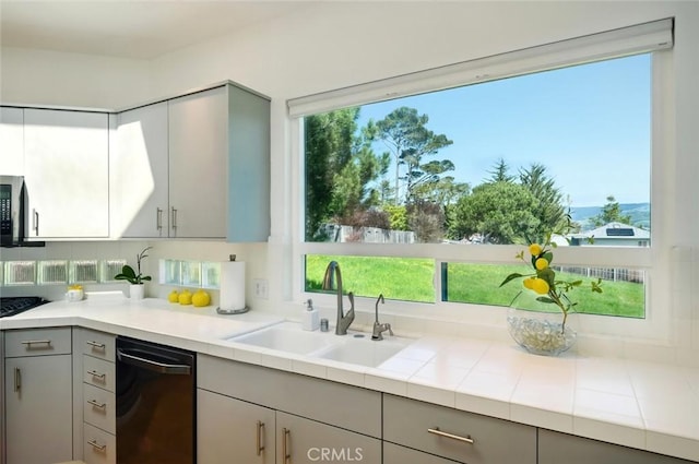 1735 Spencer St, Cambria, CA 93428 - kitchen with dishwashing machine and gray cabinets