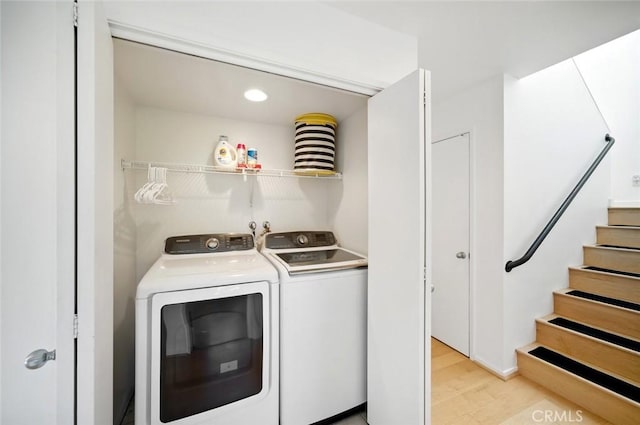 1735 Spencer St, Cambria, CA 93428 - laundry area featuring washer and clothes dryer and light wood-style flooring